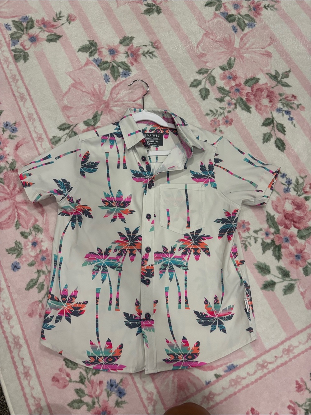 Boys BKE Tropical Palm Short-Sleeve Button-Down Shirt - White